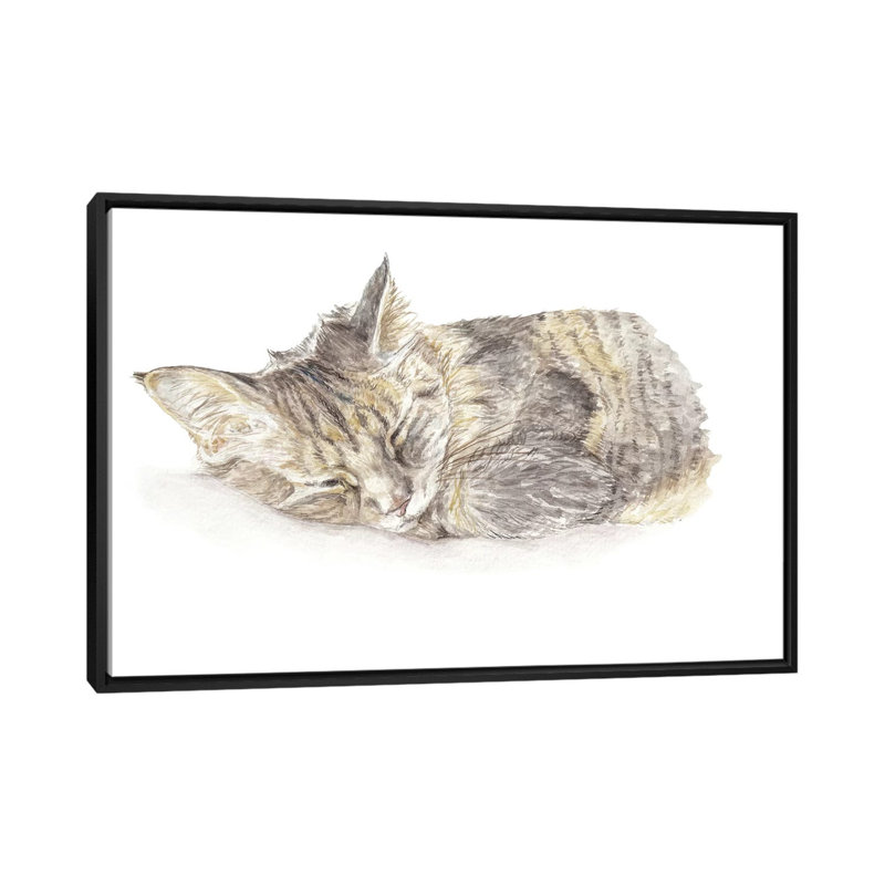« couching gray chat »-impression sur toile tendue, H 18 po x l 26 po x P 1,5 po, Toile avec cadre noir, Pas de tapis