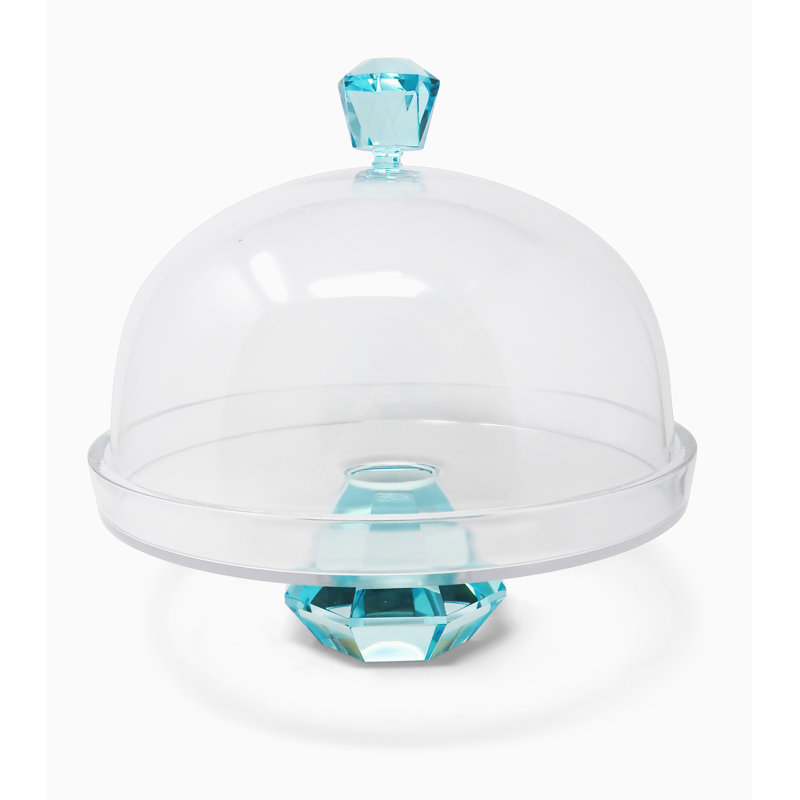 Dôme à gâteau 13 po avec base en diamant et poignée, Bleu
