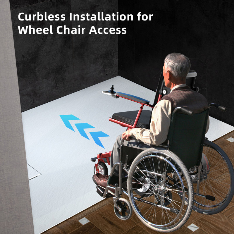 59" L X 31.5" W Solid Surface Low-Profile Shower Base: Non-Slip, Reversible Drain, Wheelchair-Friendly, Available in 4 Colors