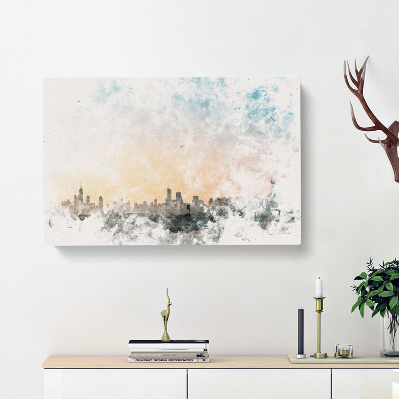 The Chicago Illinois Skyline Watercolour - Wrapped Canvas, 35cm H x 50cm W x 3cm D