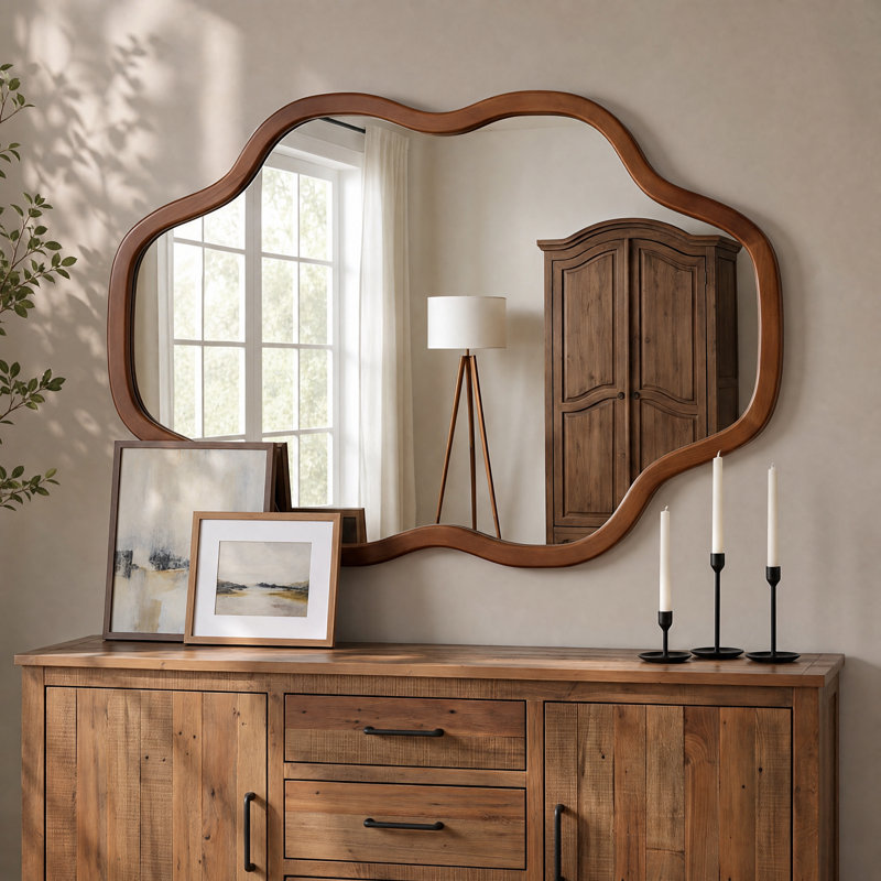 Miroir mural en bois massif Cloud, Bois brun foncé