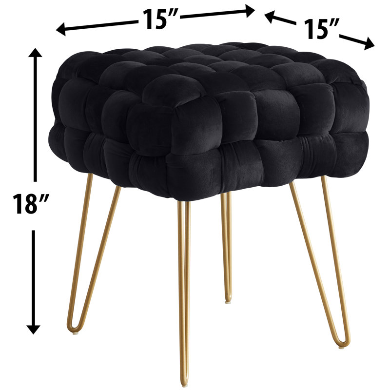Fleming Velvet Ottoman, Black