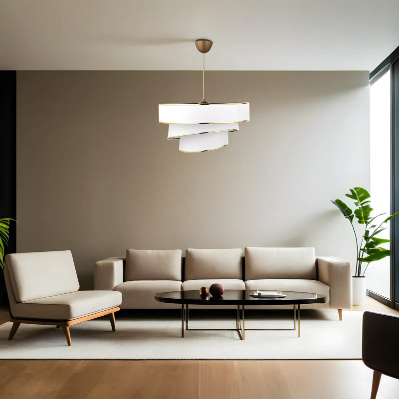 Lustre glamour doré avec capuchon en coton, 15,7 x 15,7 x 7,9 pouces | Hauteur totale: 28,3 pouces | Douille E27, 40 W maximum | Certifié CE | Parfait pour les décors scandinaves et champêtres | Élégant luminaire pour le salon, la salle à manger et le vestibule