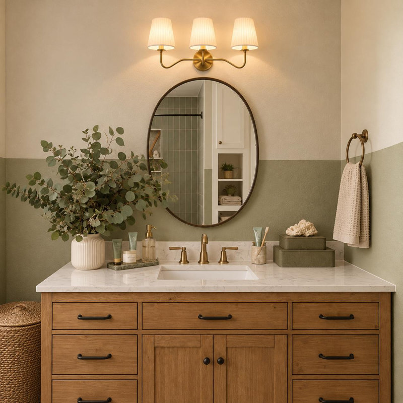 Applique murale de salle de bain à 3 lumières, fini or brossé, 24 po, avec abat-jour plissés en tissu blanc, Gold