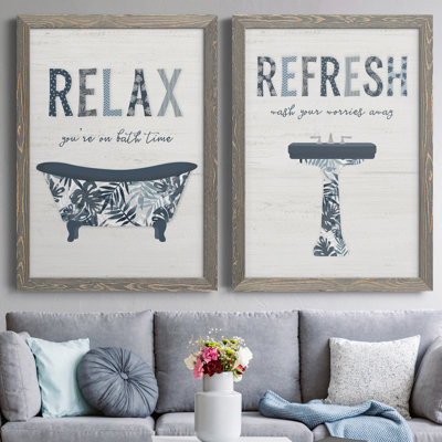 Palm Bath I - Ensemble de 2 encadrements d'art textuel sur toile