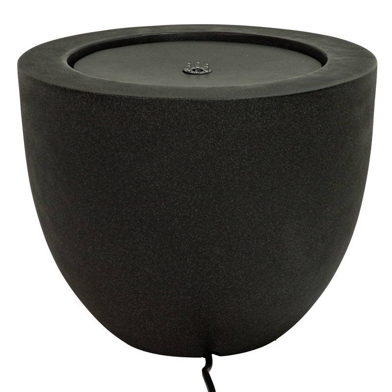 Textured Oval Bowl LED Outdoor Bubble Fountain - Black, Black