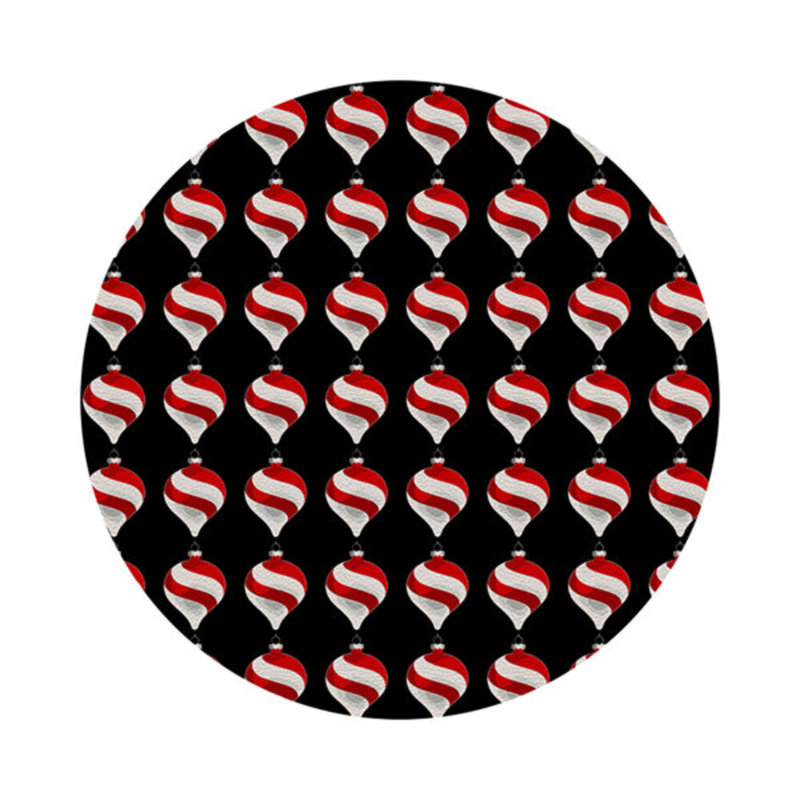 Xmas Ornament Vegan Leather Round Pebble Placemat, Black