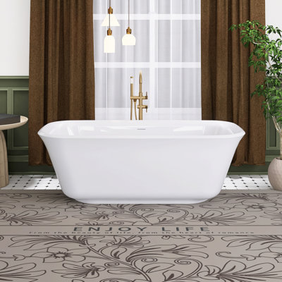 67" Glossy White Acrylic Freestanding Soaking Bathtub