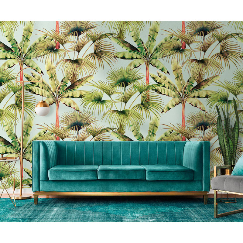 Papier peint floral Amonie, Vert / Bleu / Rouge