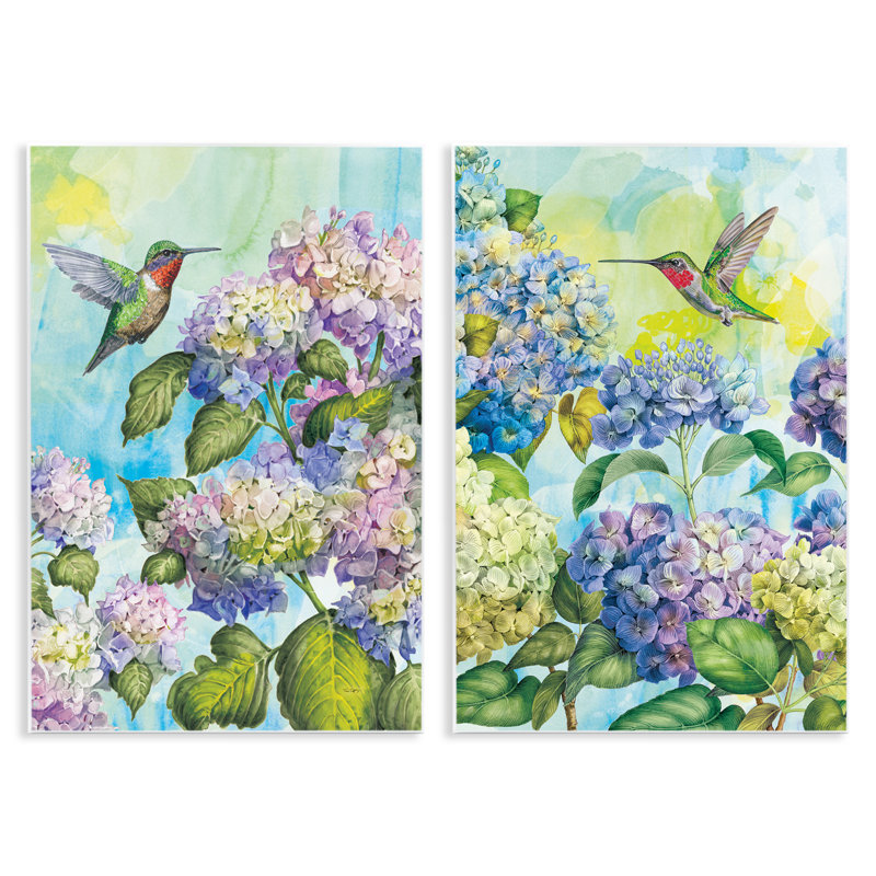 Ensemble de 2 plaques murales Hummingbirds and Hydrangeas, par Tim Coffey, H 15 po x l 20 po