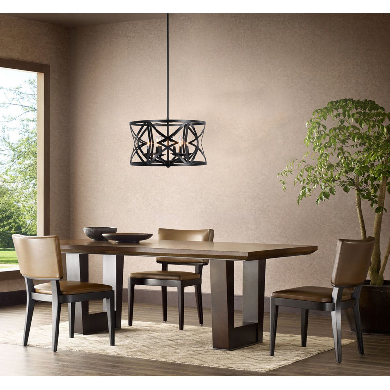 Lustre tambour 5 lumières Geraldo, Noir texturé, Noir texturé