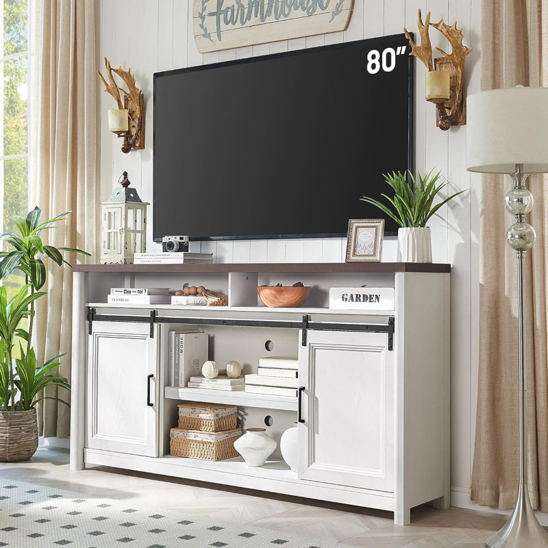 70" W Farmhouse White TV Stand, White
