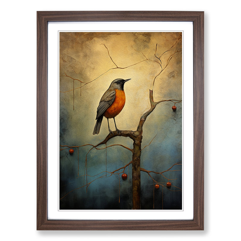 Robin Bird Modern - Framed Print, Walnut, 34cm H x 25cm W x 2cm D