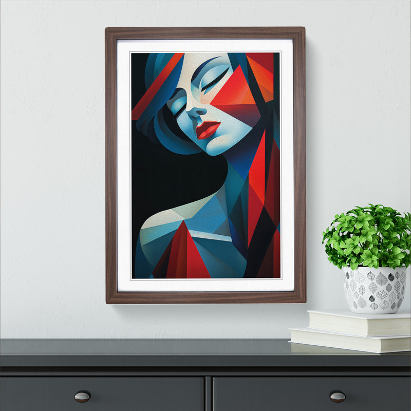 Art Deco Woman Cubism Art Framed Print, Walnut Framed, 46cm H x 34cm W
