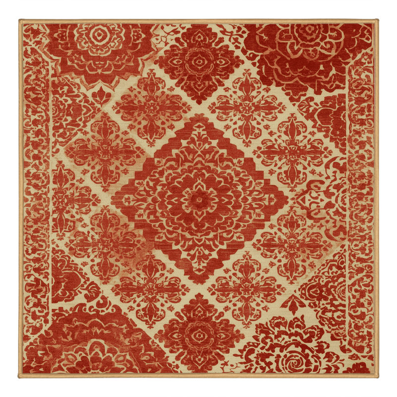 Soft Plush Eakes Bohemian Block Print Area Rug in Brown – LightBrown Binding, 8' Square