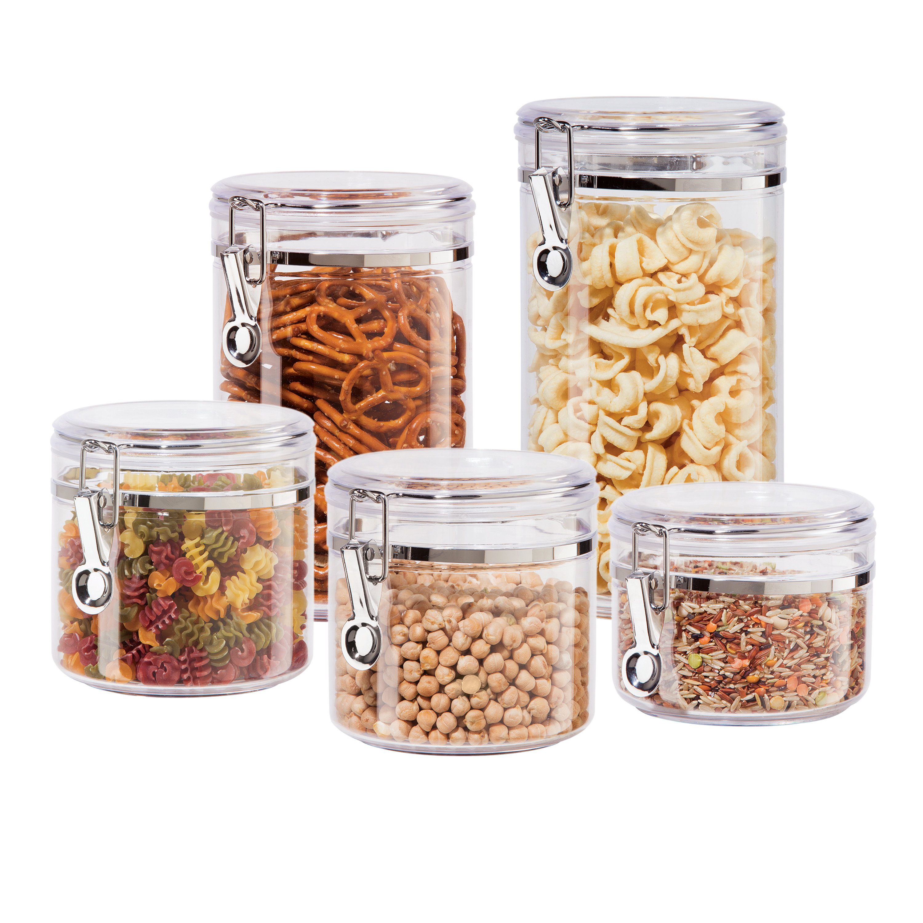 6 Piece Set of Bamboo Storage Containers with Lids for Pasta, Cookies,  Nuts, 15 oz and 24 oz Glass Jars for Kitchen Pantry (2 Sizes)