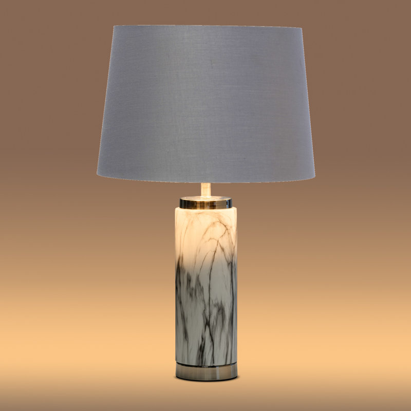 Alisander MARBLE EFFECT 56cm Table Lamp, Light Grey, Silver