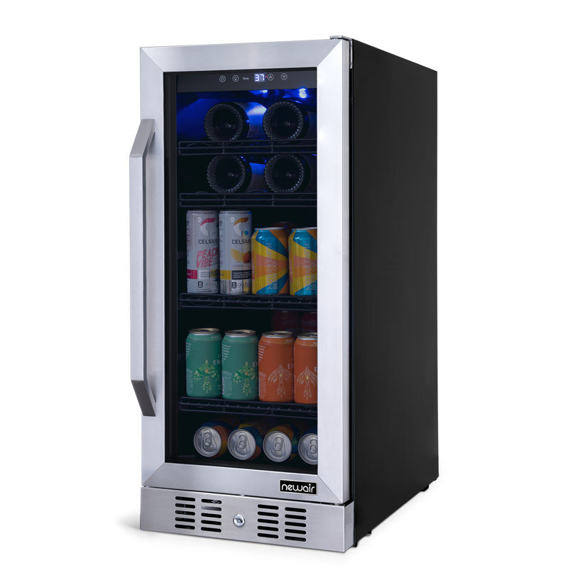 Newair Flipshelf 15" 80 Can Or 33 Bottle, Built-In Or Freestanding Wine And Beverage Fridge, Stainless Steel