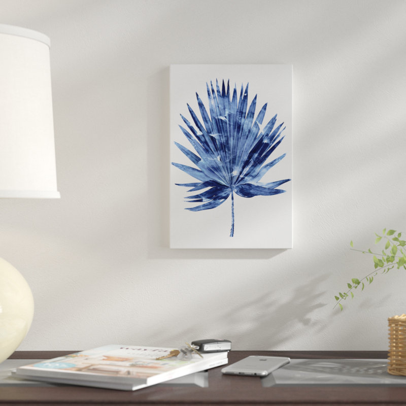 «Palm IV», reproduction d'impression sur toile indigo, H 12 po x l 8 po x P 0,75 po, Papier d'art encadré noir, Pas de tapis