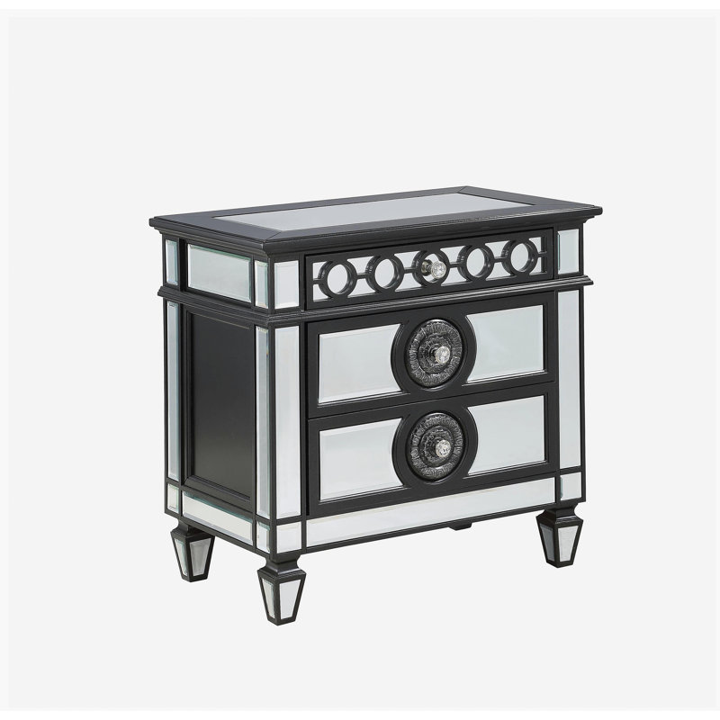 Varian II Mirror, Black Silver Sheen Bedside Table, Black/Silver