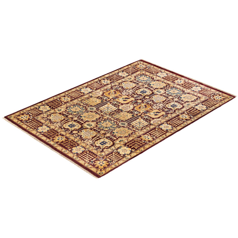 Handmade Red Wool Rectangular Area Rug, 6'1" x 8'7"