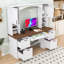 Bureau d'étude Mid-Century avec huche, poste de travail avec station de charge intégrée, tiroir classeur et plateau à clavier-131256414