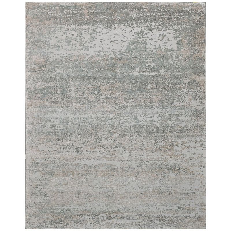 High-Quality Hand-Knotted Silver And Aqua Area Rug