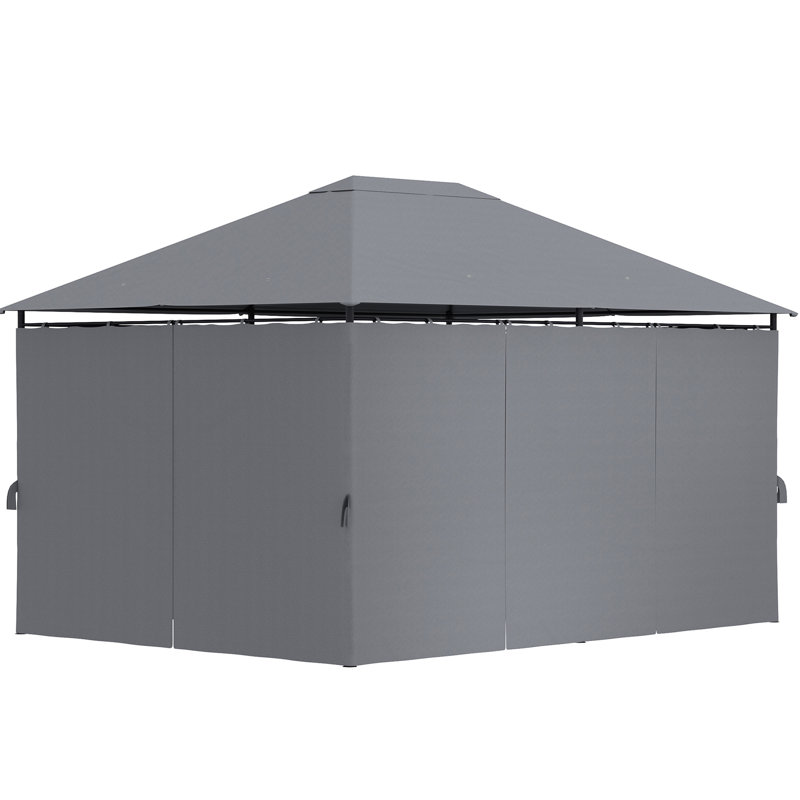 Pavillon de jardin 13 pi x 10 pi, gris Structure en acier, 6 parois latérales. L'auvent réduit les risques pour le jardin, la pelouse, la cour et la terrasse - gris