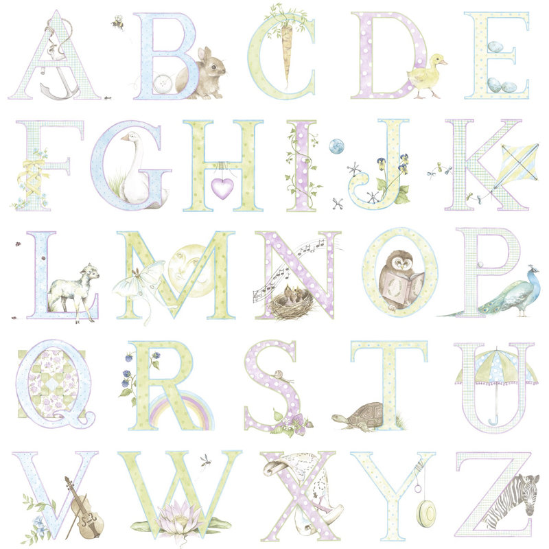 Rouleau de papier peint Honea Kids Pastel Alphabet L 33 pi x l 20,5 po, Pastel clair