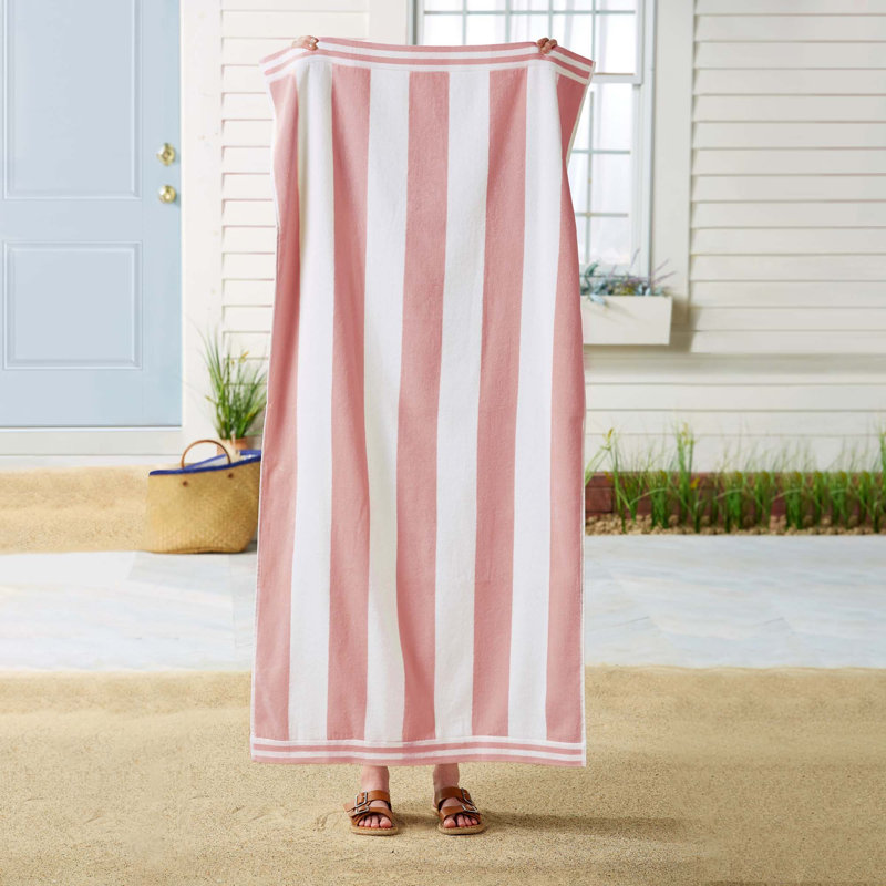 100% Cotton Cabana Stripe Oversized Beach Towels, Dusty Rose/White