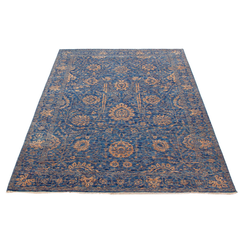 Tapis bleu foncé héritage noué à la main de conception unique 6 pi 1 po x 9 pi 3 po