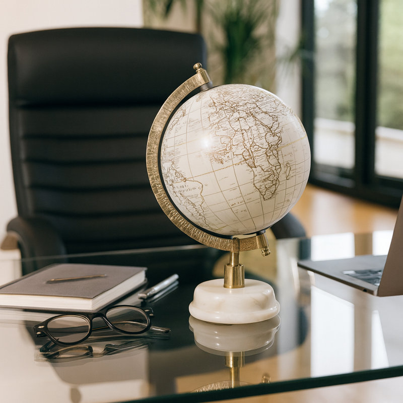 Sculpture en forme de globe décoratif avec base en marbre pour la décoration intérieure - Accent moderne pour le salon, le bureau ou la tablette - 10 po