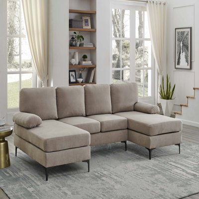 Polyester Blend Upholstered U-Shape Sectional With Metal Legs