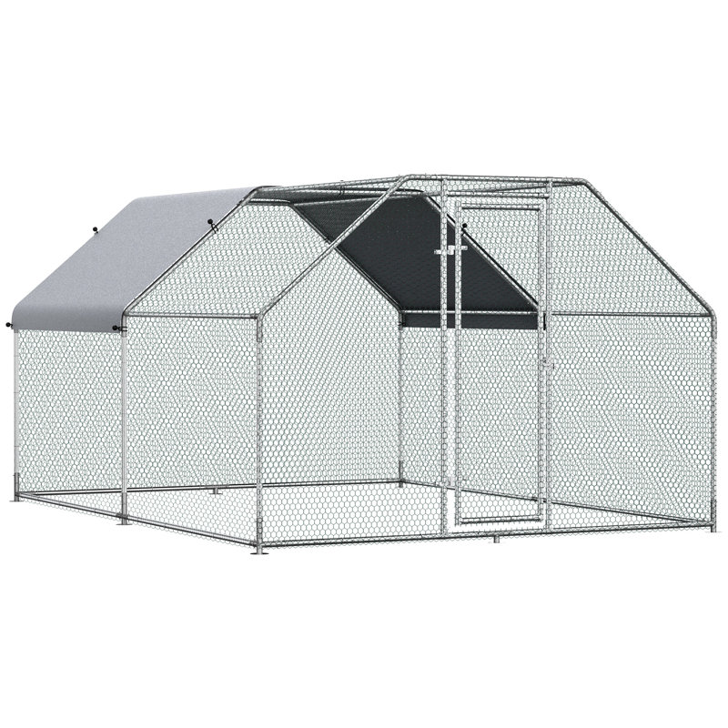 - Parc à poules verrouillable et imperméable, 9 pi x 12 pi 6,5 pi, pour 8 à 12 poules, lapins, canards, acier galvanisé, couloir d'entrée verrouillable et sécuritaire avec abat-jour