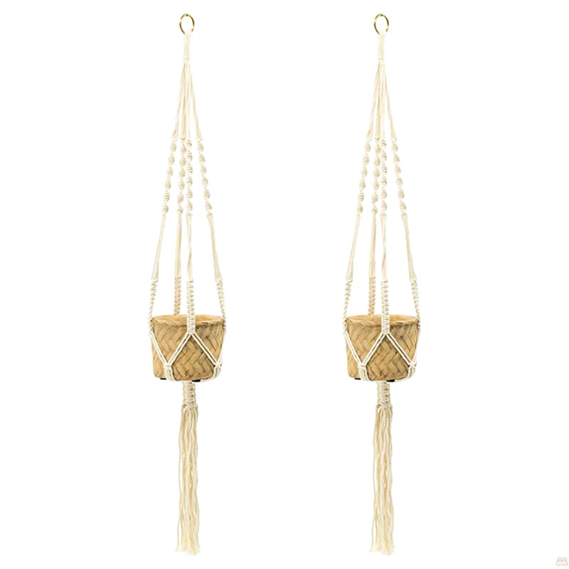 Set Of 2, 5X5x4.5" Hanging Planter With Cotton Hanger, Bohemian Style