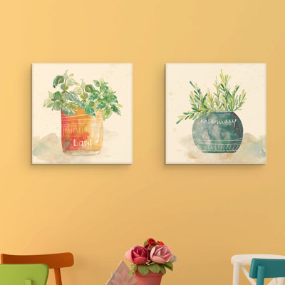 " Potted Basil And Rosemary " by Carol Robinson 2 - Pieces