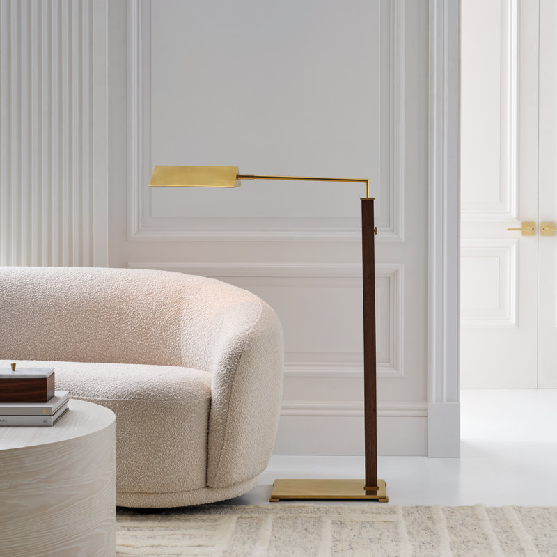 Copse Task Floor Lamp, Antique Brass/Dark Walnut, Gold