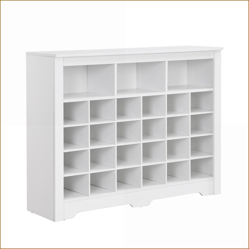 Shoe Cabinet | 24 Cubby Contemporary Curved Base | Off-White Versatile Sideboard | Particle Board | Hallway, White