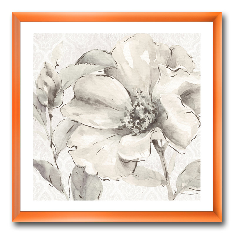 « indigold gris pivoines iv »-cadre photo sur toile, H 16 po x l 16 po x P 1 po, Cadre orangé