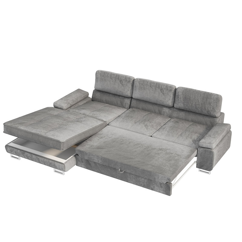 Haverstraw 5 Seater Velvet Corner Sofa with Storage, Left Hand Facing, Light Grey