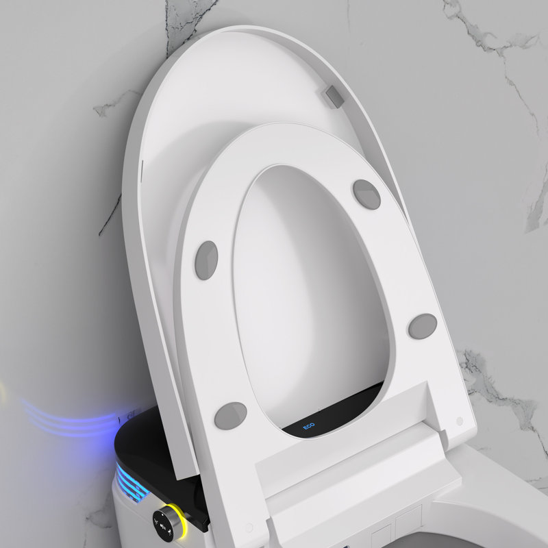 Toilettes intelligentes BCANHOME avec couvercle à ouverture/fermeture automatique, chasse d'eau à jet siphon MaP 1000, système bidet sans réservoir, double chasse d'eau automatique de 1,28 gallons, siège chauffant, lavage à eau chaude, séchoir à air, siège à fermeture amortie, télécommande sans fil