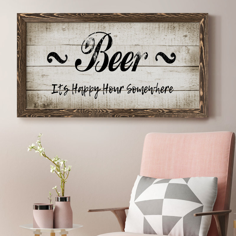 «Beer Happy Hour», art textuel sur toile, Noyer