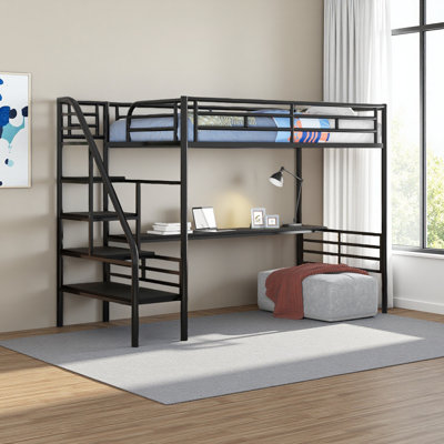 Structure de lit mezzanine en métal avec bureau, aucun sommier nécessaire, simple