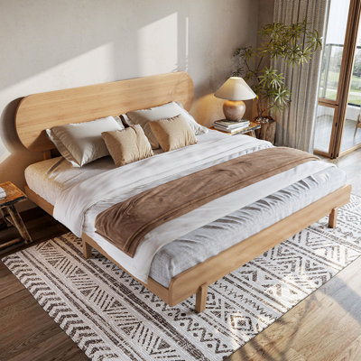 Aurelius Solid Bamboo Platform Bed with Rounded Headboard & Slat Support