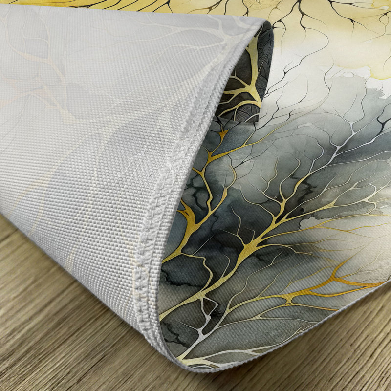 Mustard Blue Grey Khaki Watercolor Branch Polyester Placemats Set of 4