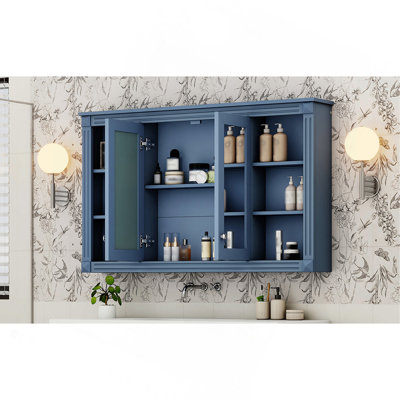 Armoire à miroir de salle de bain 47 po avec rangement, tablette réglable et tablettes ouvertes, armoire à pharmacie murale pour salle de bain, chambre à coucher, meuble-lavabo