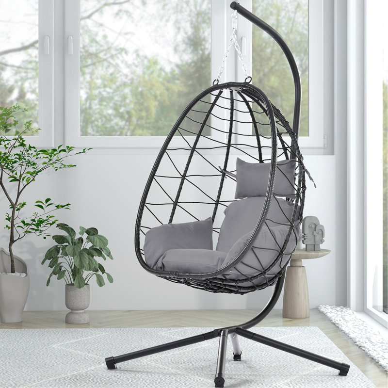Balancelle d'extérieur avec support - pour patio, coussin de jardin gris foncé