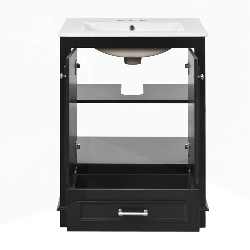 Ensemble de meuble-lavabo avec lavabo en céramique, Noir, noir, noir, noir