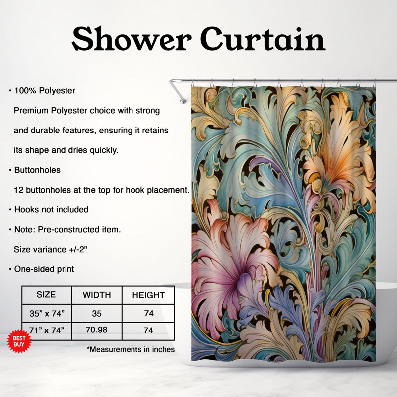 Rideau de douche 1 pièce Elegant Nouveau, H 74 po x l 35 po
