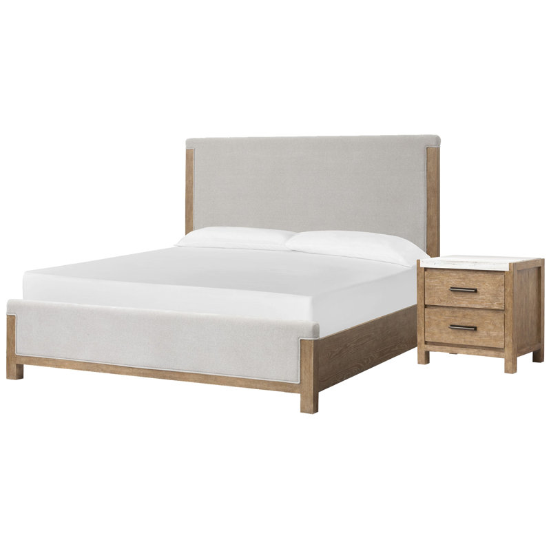 Grand lit à panneau tapissier avec table de chevet Wilmot, 2 Pcs: Bed, Nightstand, Grand